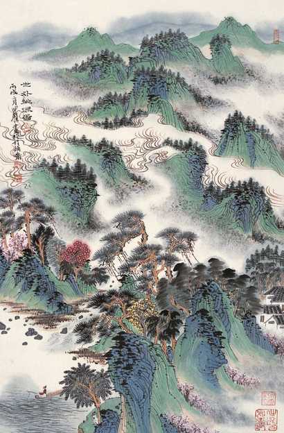 沈明权 世外桃源图 镜心